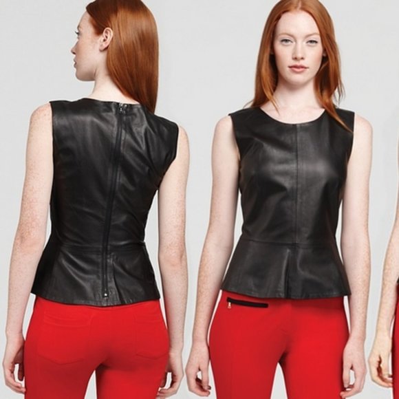 Trina Turk Tops - Trina Turk Tatyana Leather Peplum Tank